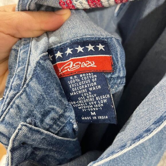 Vintage Agapo Denim Overalls Women Sz M USA Flag American Cross Stitch Embroider - Picture 5 of 14